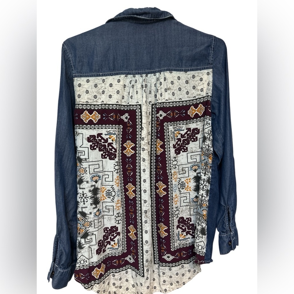 Hint of Mint Bohemian Denim Patchwork Shirt